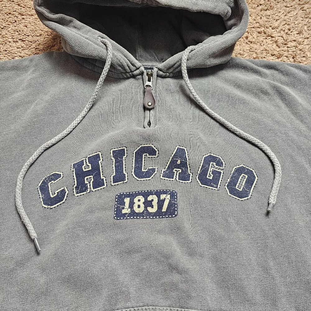 Chicago Hoodie Mens S Gray 1/4 Zip Up Drawstring Pullover Austins Sweatshirt - Picture 3 of 8